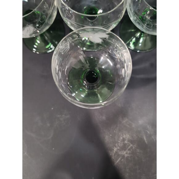 Roemer Etched Grape Glasses, Cordial Wine Set of 4, Green Ribbed Stem, Drinkware - Picture 6 of 9